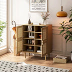Meuble de Rangement en Rotin 4 Portes, Buffet avec Huit Espaces de Rangement, pour Entrée, Salon, Couloir (Naturel)