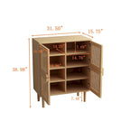 Meuble de Rangement en Rotin 4 Portes, Buffet avec Huit Espaces de Rangement, pour Entrée, Salon, Couloir (Naturel)