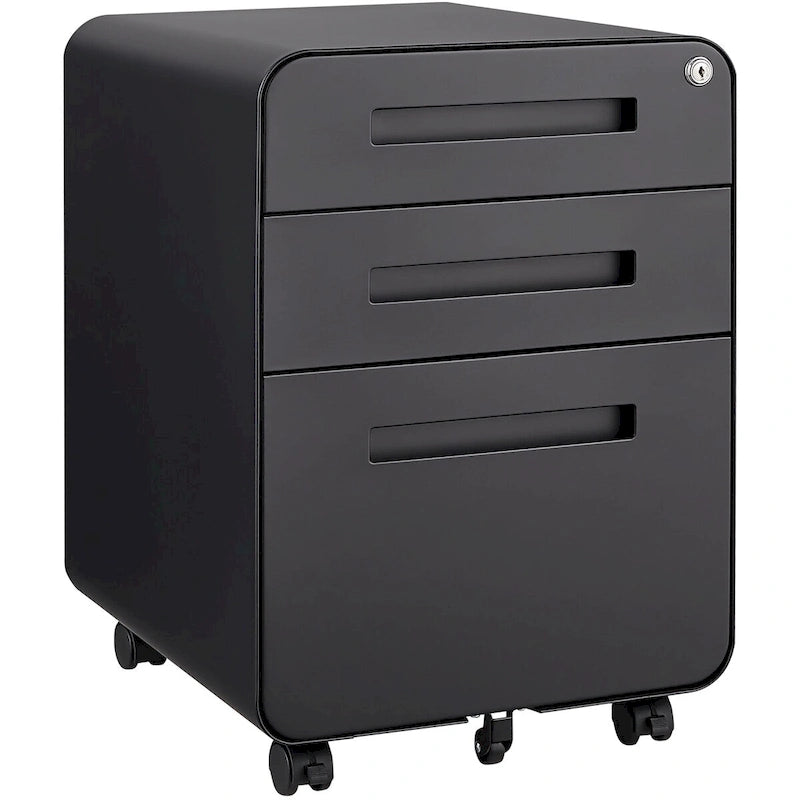 Classeur Mobile à 3 Tiroirs,Armoire Polyvalente,Conception à 5 Roues Anti-Basculement Acier Laminé à Froid Étanche à l'Humidité Noir