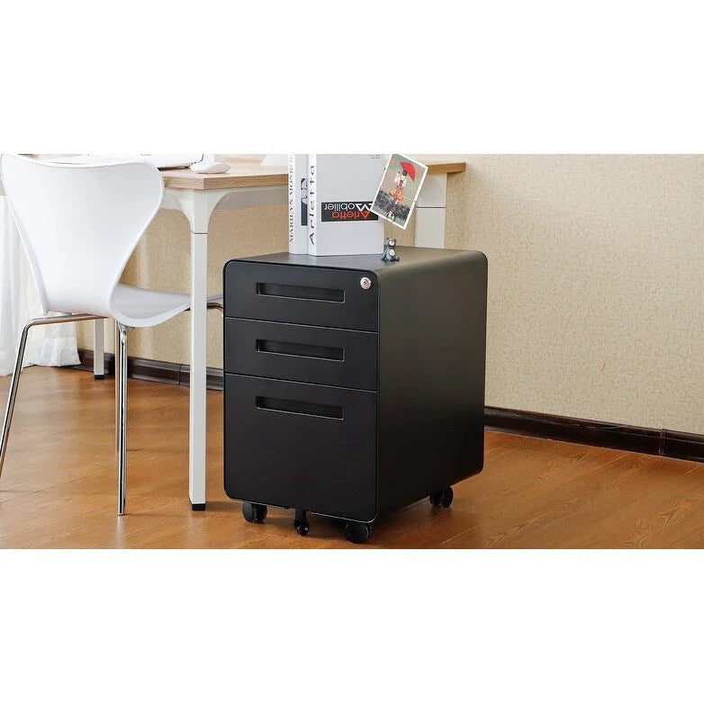 Classeur Mobile à 3 Tiroirs,Armoire Polyvalente,Conception à 5 Roues Anti-Basculement Acier Laminé à Froid Étanche à l'Humidité Noir
