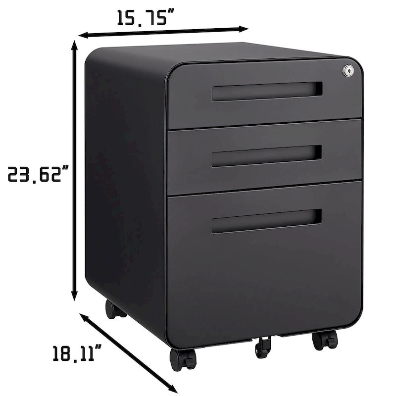 Classeur Mobile à 3 Tiroirs,Armoire Polyvalente,Conception à 5 Roues Anti-Basculement Acier Laminé à Froid Étanche à l'Humidité Noir