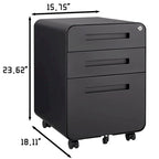Classeur Mobile à 3 Tiroirs,Armoire Polyvalente,Conception à 5 Roues Anti-Basculement Acier Laminé à Froid Étanche à l'Humidité Noir