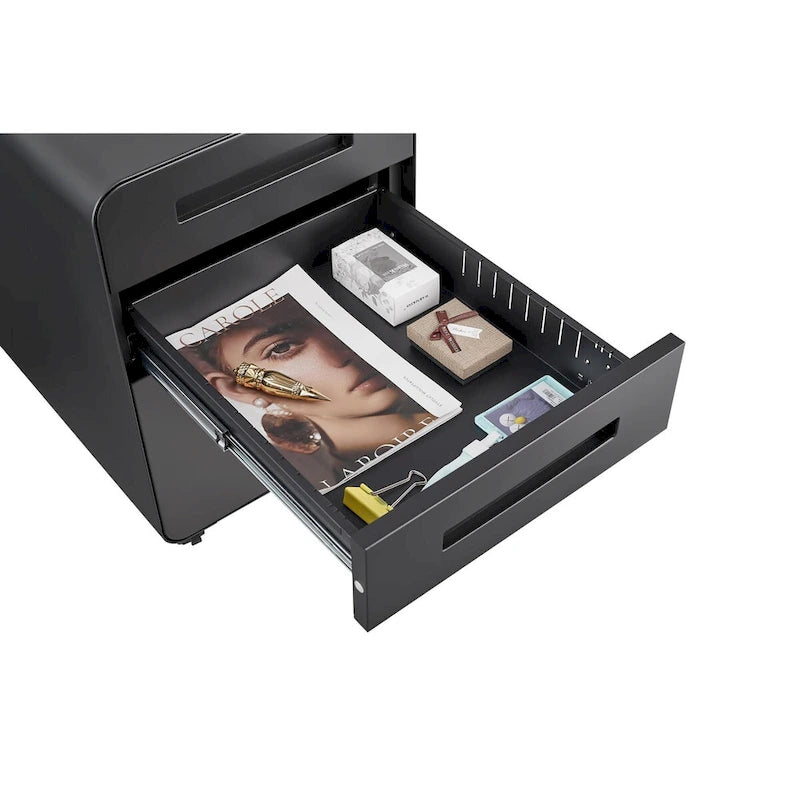 Classeur Mobile à 3 Tiroirs,Armoire Polyvalente,Conception à 5 Roues Anti-Basculement Acier Laminé à Froid Étanche à l'Humidité Noir