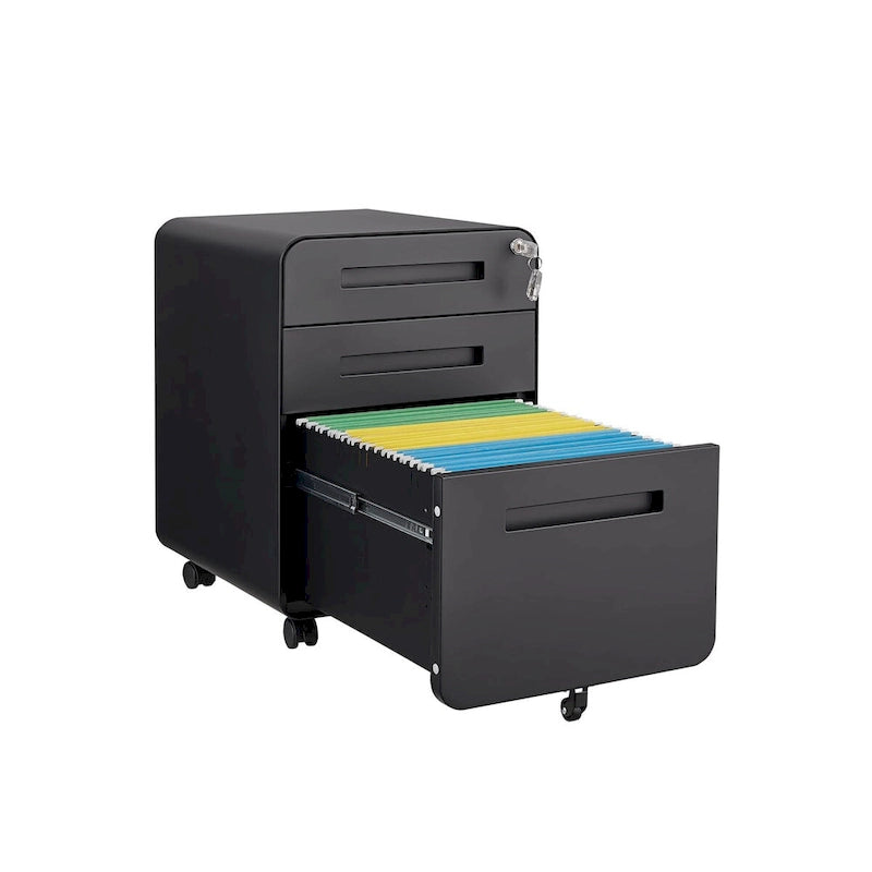 Classeur Mobile à 3 Tiroirs,Armoire Polyvalente,Conception à 5 Roues Anti-Basculement Acier Laminé à Froid Étanche à l'Humidité Noir