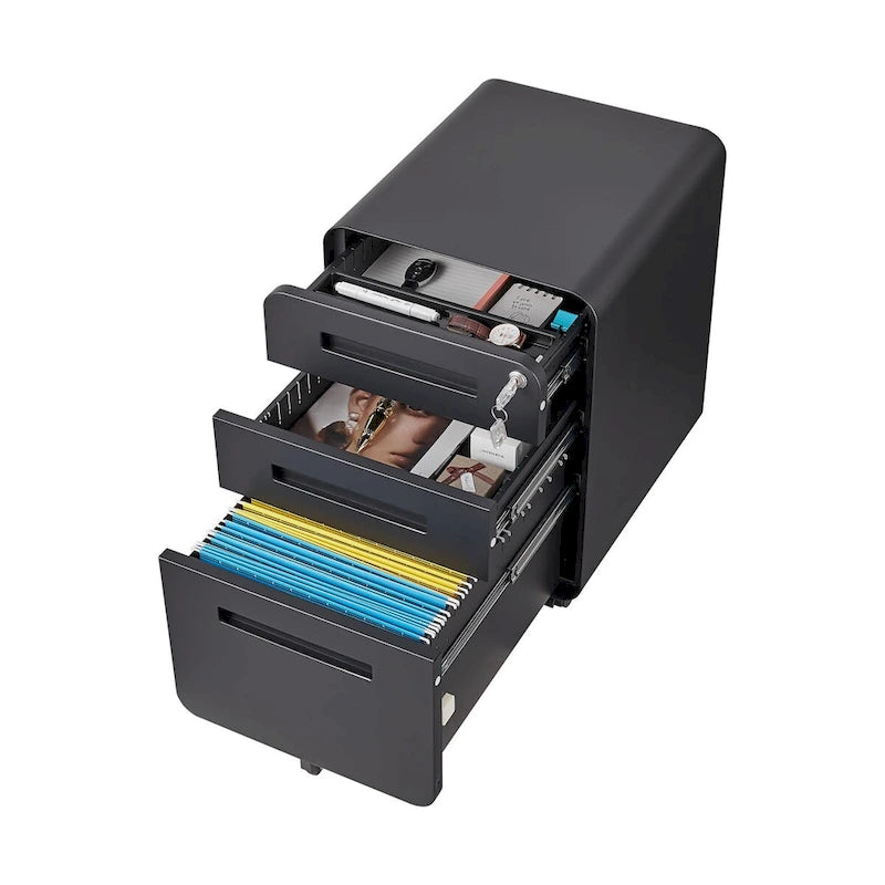 Classeur Mobile à 3 Tiroirs,Armoire Polyvalente,Conception à 5 Roues Anti-Basculement Acier Laminé à Froid Étanche à l'Humidité Noir