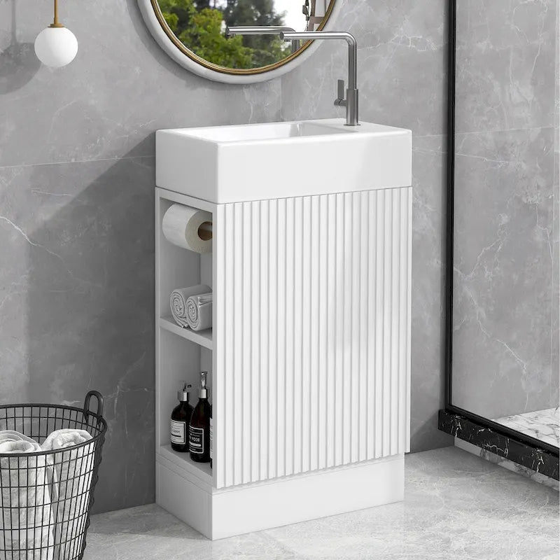 Meuble-lavabo de salle de bain avec étagère à deux niveaux